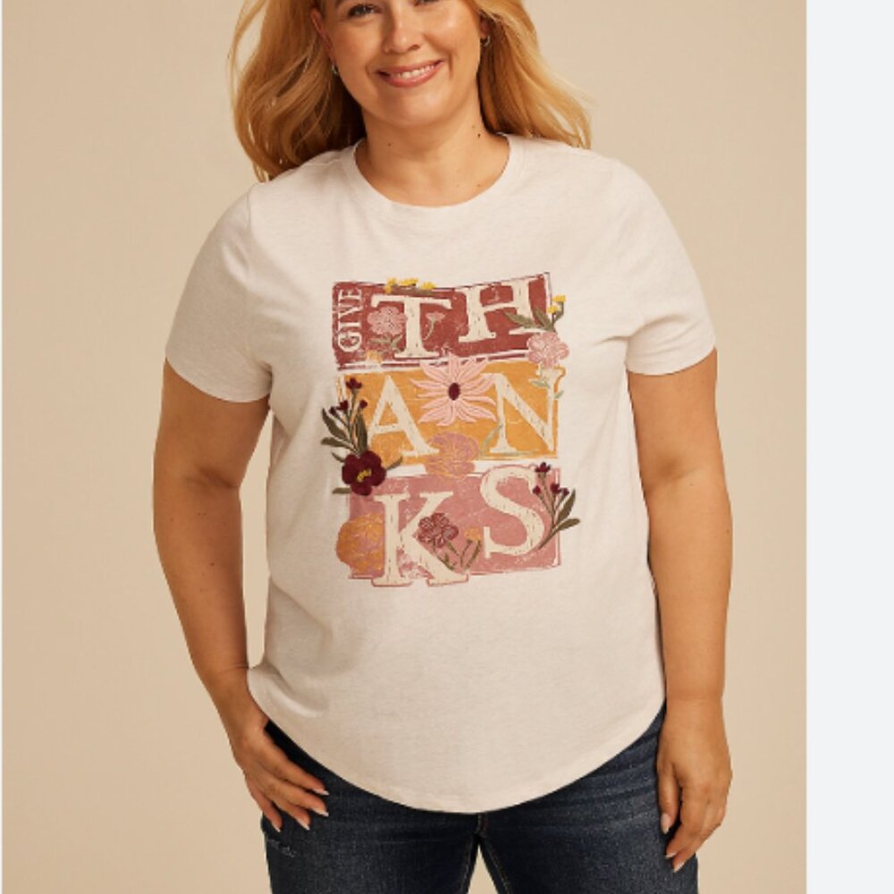 Maurices Cream Graphic Tee with Multicolor Design